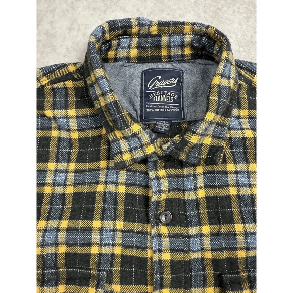 Grayers Heritage Flannel Shirt Mens Large Black Yellow Blue Plaid Button Down - Picture 5 of 14